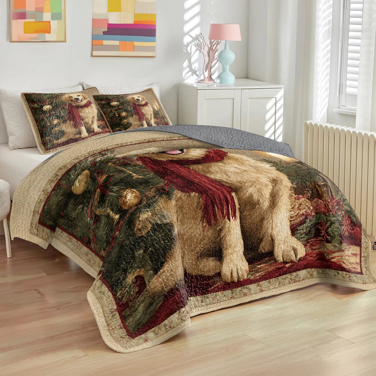 Pajabear Quilt 3-Piece Set Golden Christmas Glow