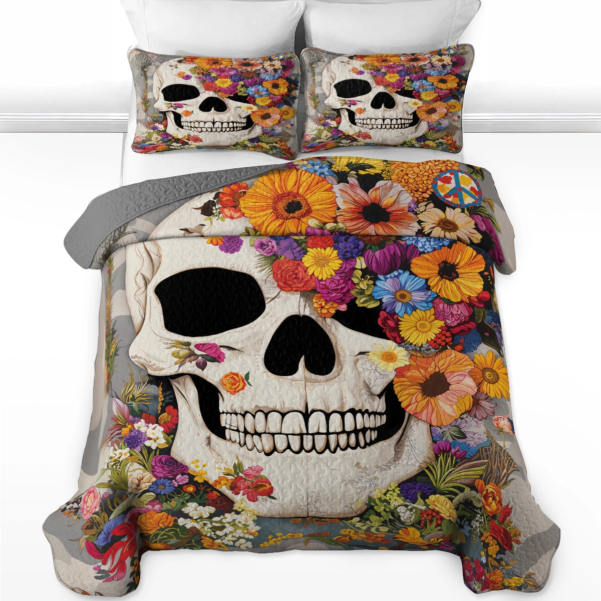 Pajabear Quilt 3-Piece Set Skull Blossom