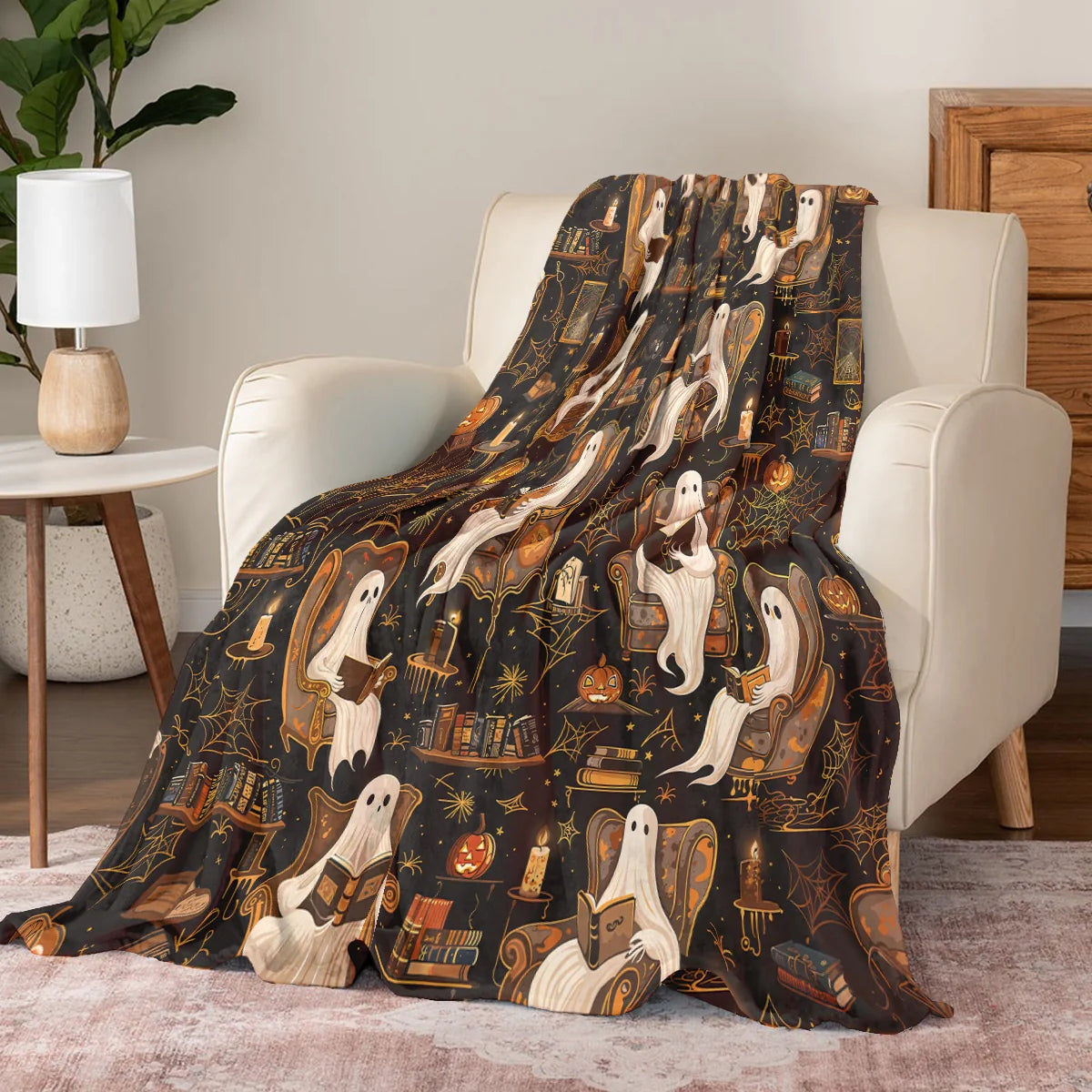 Pajabear Fleece Blanket Halloween Ghostly Book Club