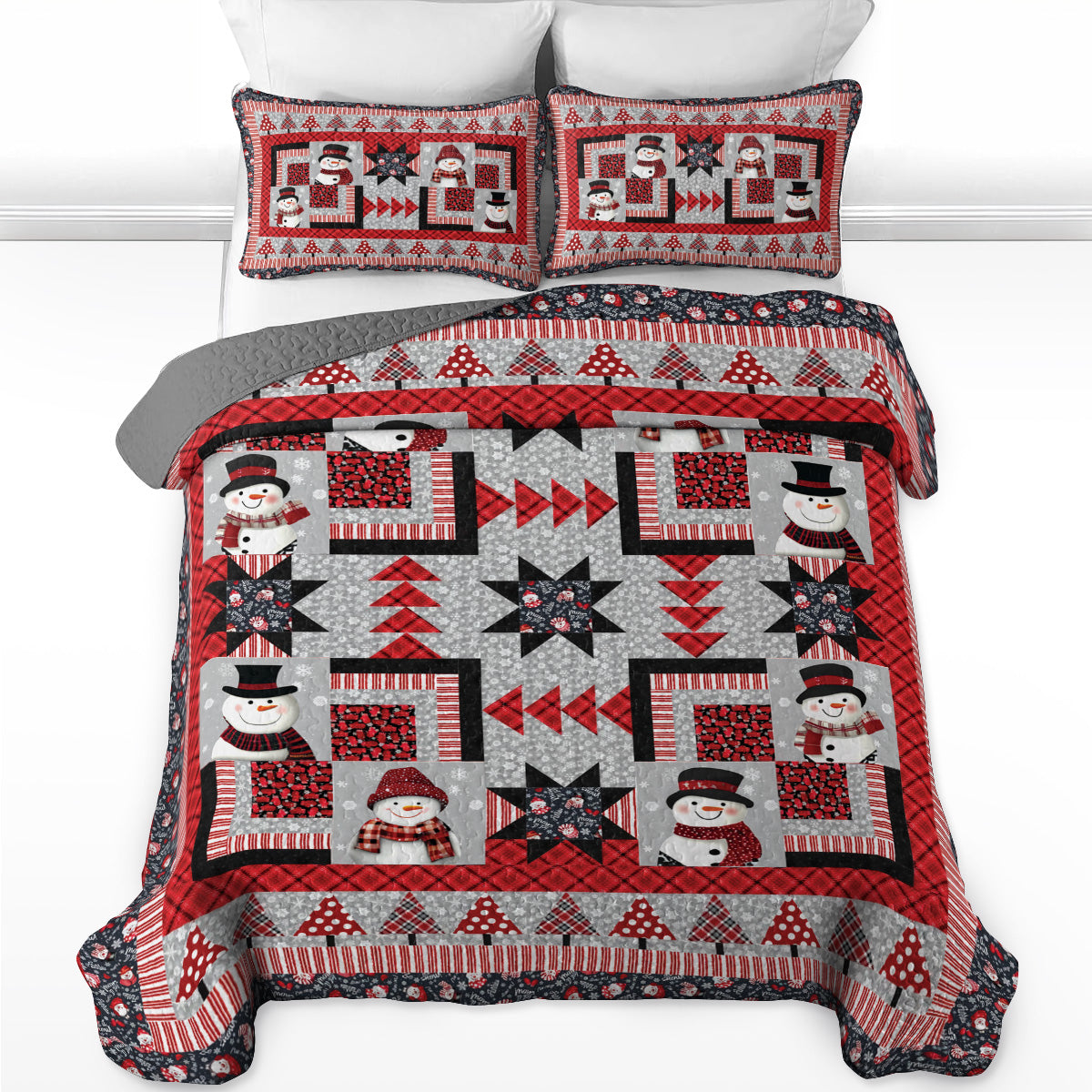 Pajabear Quilt 3-Piece Set Starry Snowmen Holiday