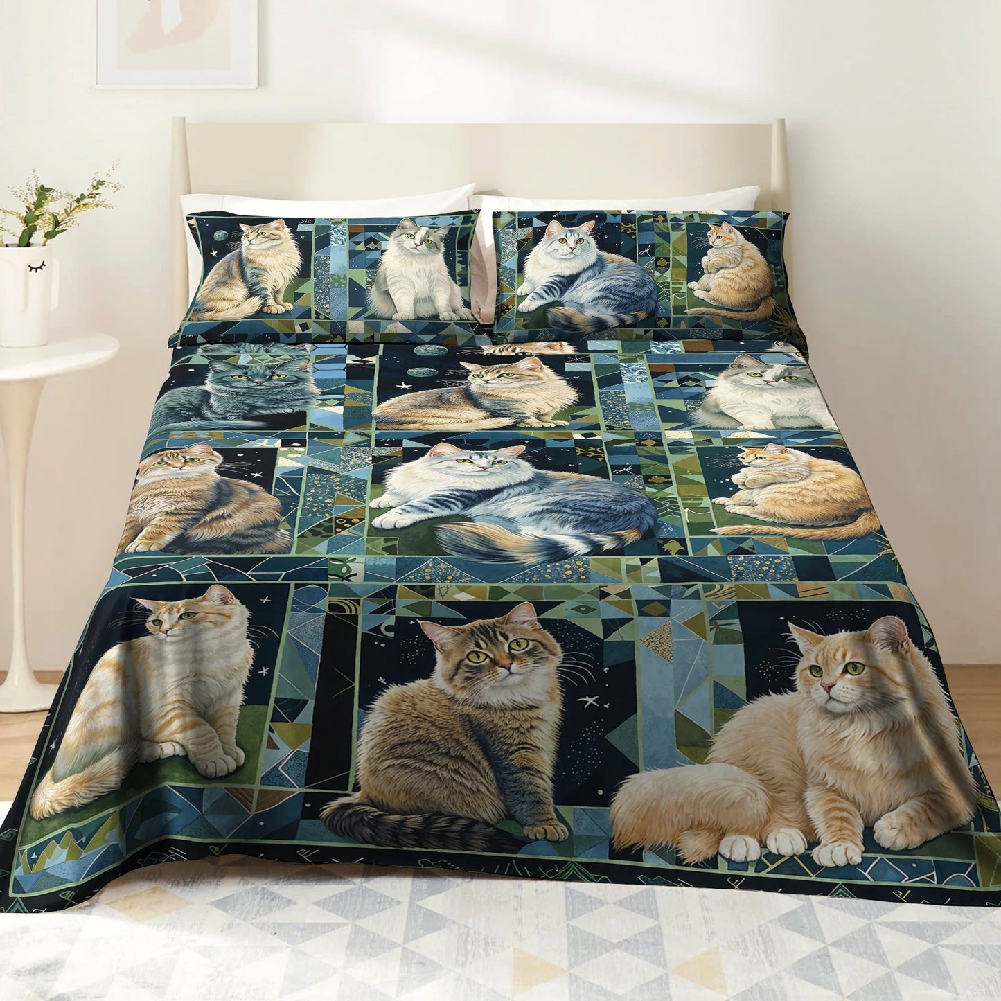 Pajabear 4-Piece Bed Sheet Set Cat Purrfect Companions