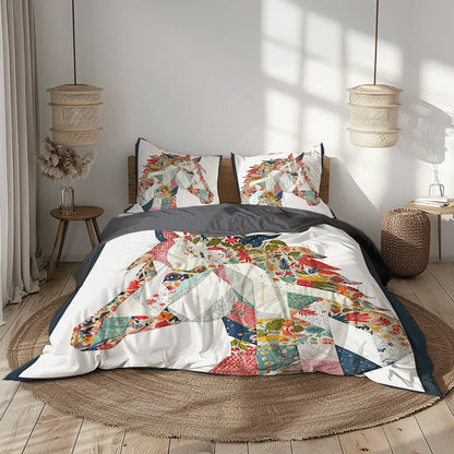 Pajabear 3 Pieces Duvet Cover Set - Charming Floral Horse