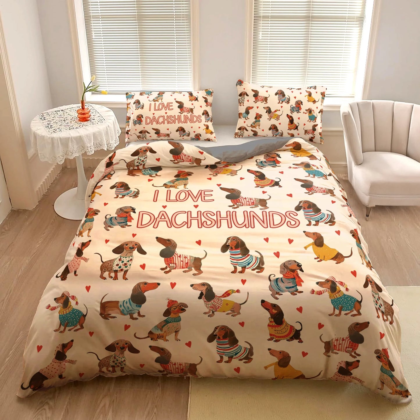 Pajabear 3 Pieces Duvet Cover Set Dachshund Lovely Delight