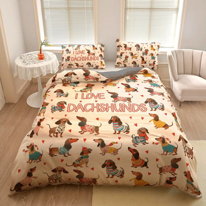Pajabear 3 Pieces Duvet Cover Set Dachshund Lovely Delight
