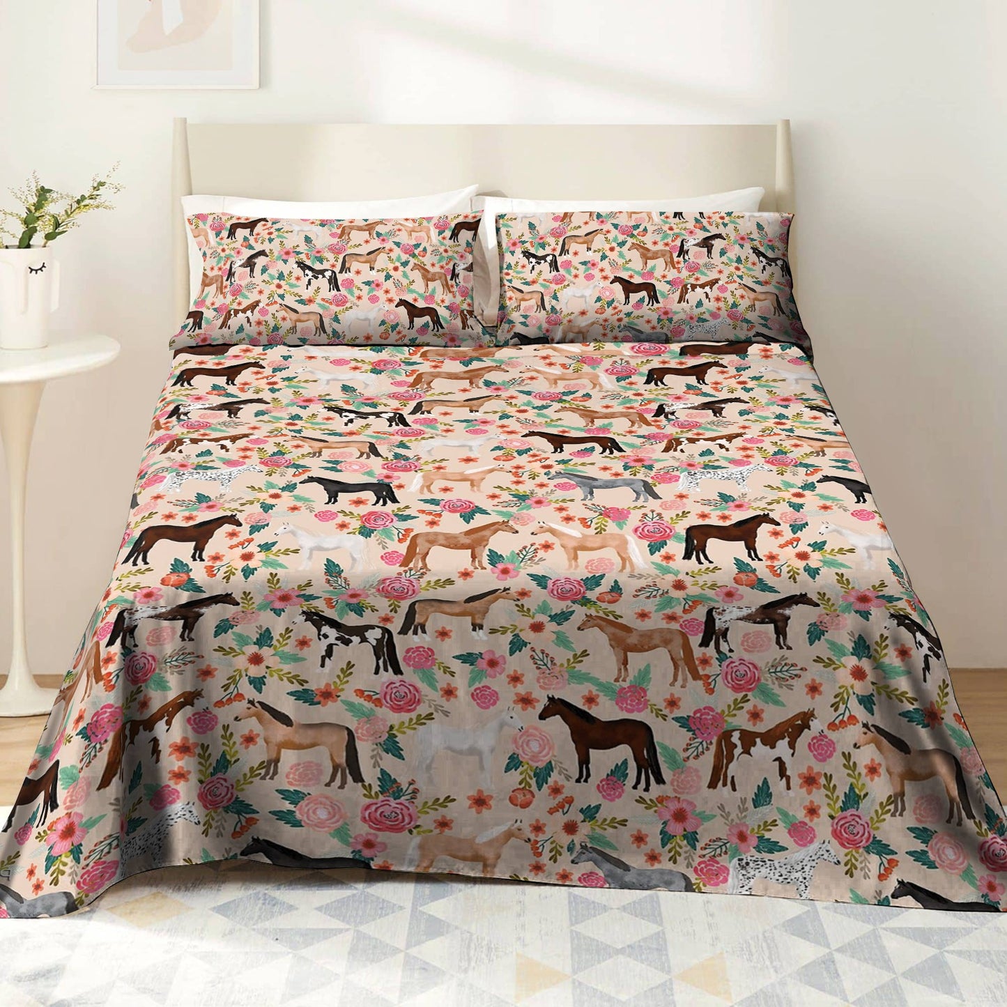Pajabear 4-Piece Bed Sheet Set Horse Blooming