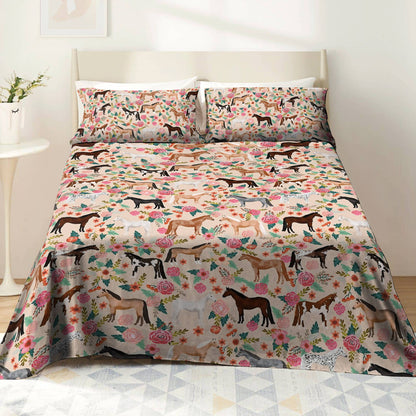 Pajabear 4-Piece Bed Sheet Set Horse Blooming