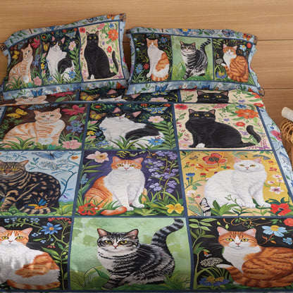 Pajabear 4-Piece Bed Sheet Set Floral Felines