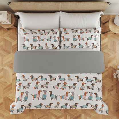 Pajabear 3 Pieces Duvet Cover Set Playful Dachshunds