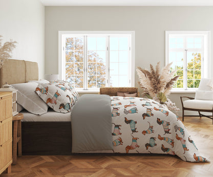 Pajabear 3 Pieces Duvet Cover Set Playful Dachshunds
