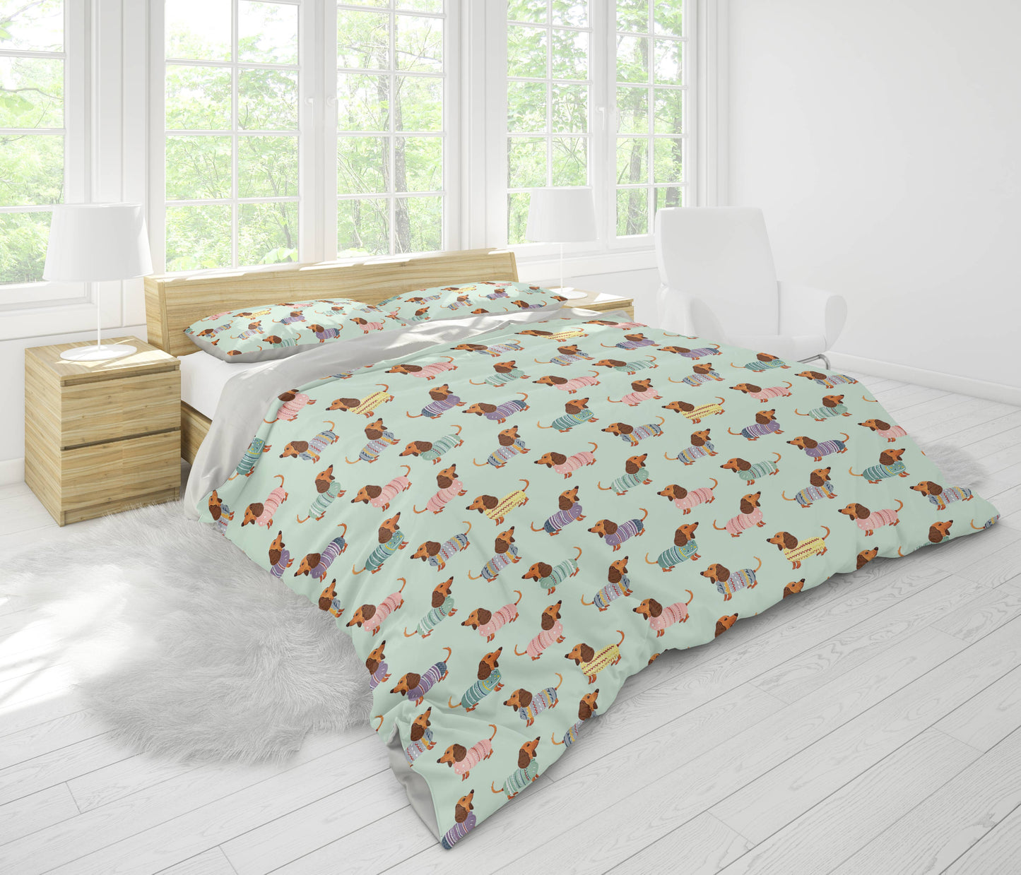 Pajabear 3 Pieces Duvet Cover Set Colorful Dachshunds
