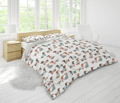 Pajabear 3 Pieces Duvet Cover Set Playful Dachshunds