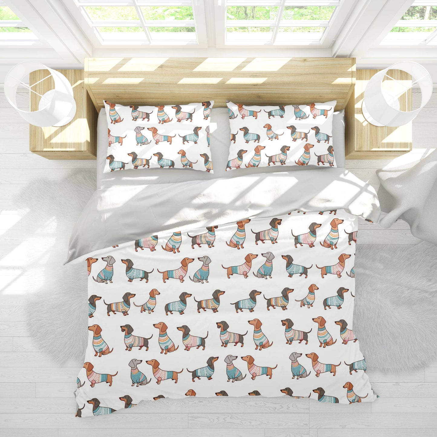 Pajabear 3 Pieces Duvet Cover Set Playful Dachshunds