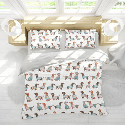 Pajabear 3 Pieces Duvet Cover Set Playful Dachshunds