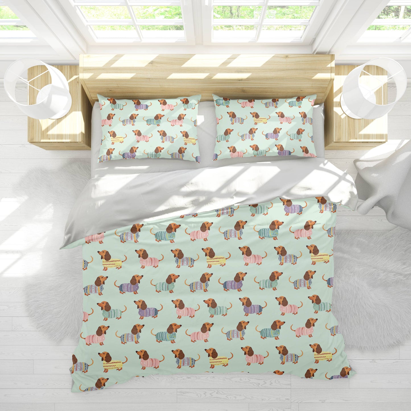Pajabear 3 Pieces Duvet Cover Set Colorful Dachshunds