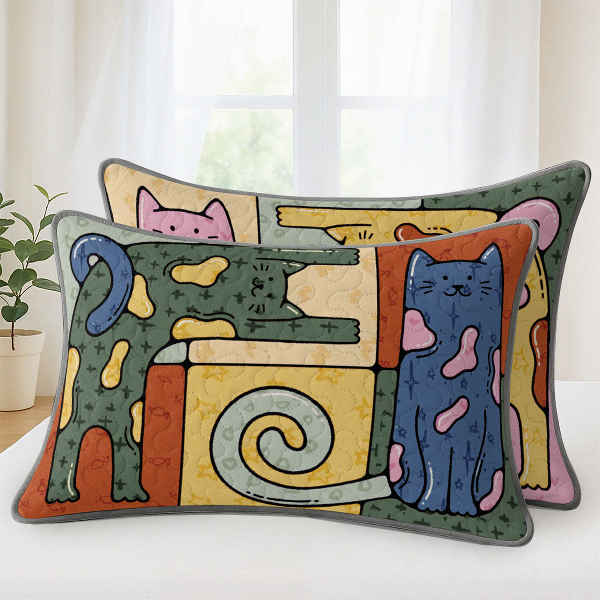 Pajabear Quilt 3-Piece Set Whimsical Cats