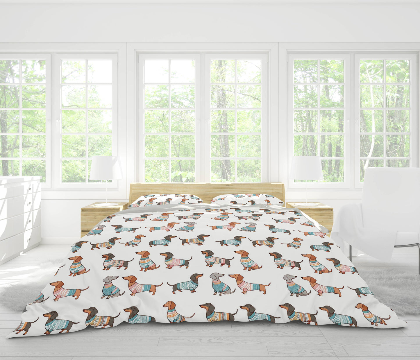 Pajabear 3 Pieces Duvet Cover Set Playful Dachshunds