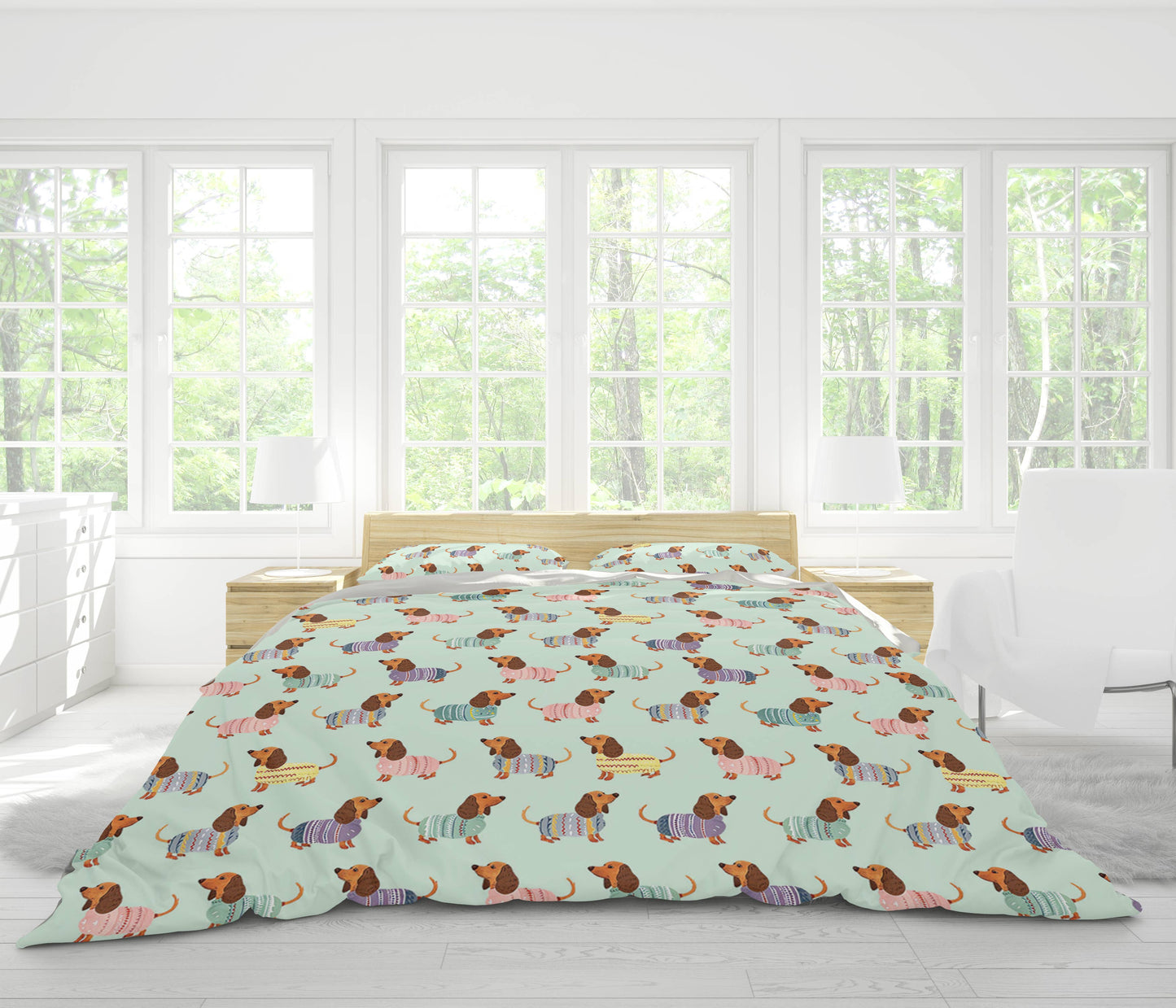 Pajabear 3 Pieces Duvet Cover Set Colorful Dachshunds