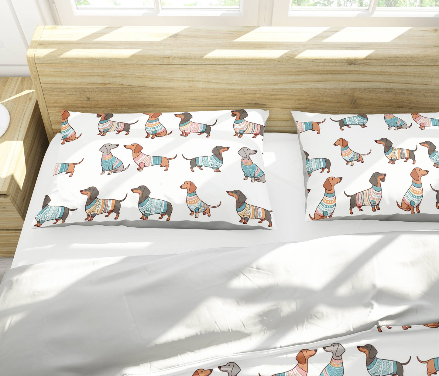 Pajabear 3 Pieces Duvet Cover Set Playful Dachshunds
