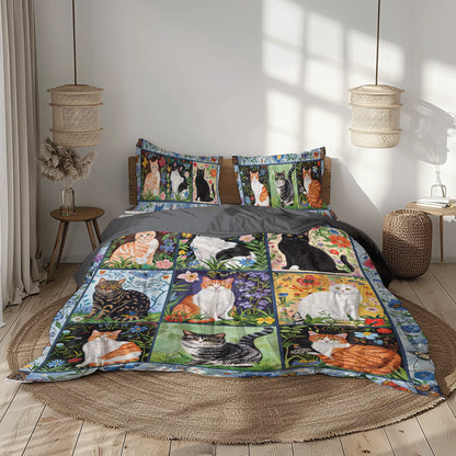 Pajabear 3 Pieces Duvet Cover Set Cat Floral Felines