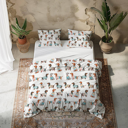 Pajabear 3 Pieces Duvet Cover Set Playful Dachshunds