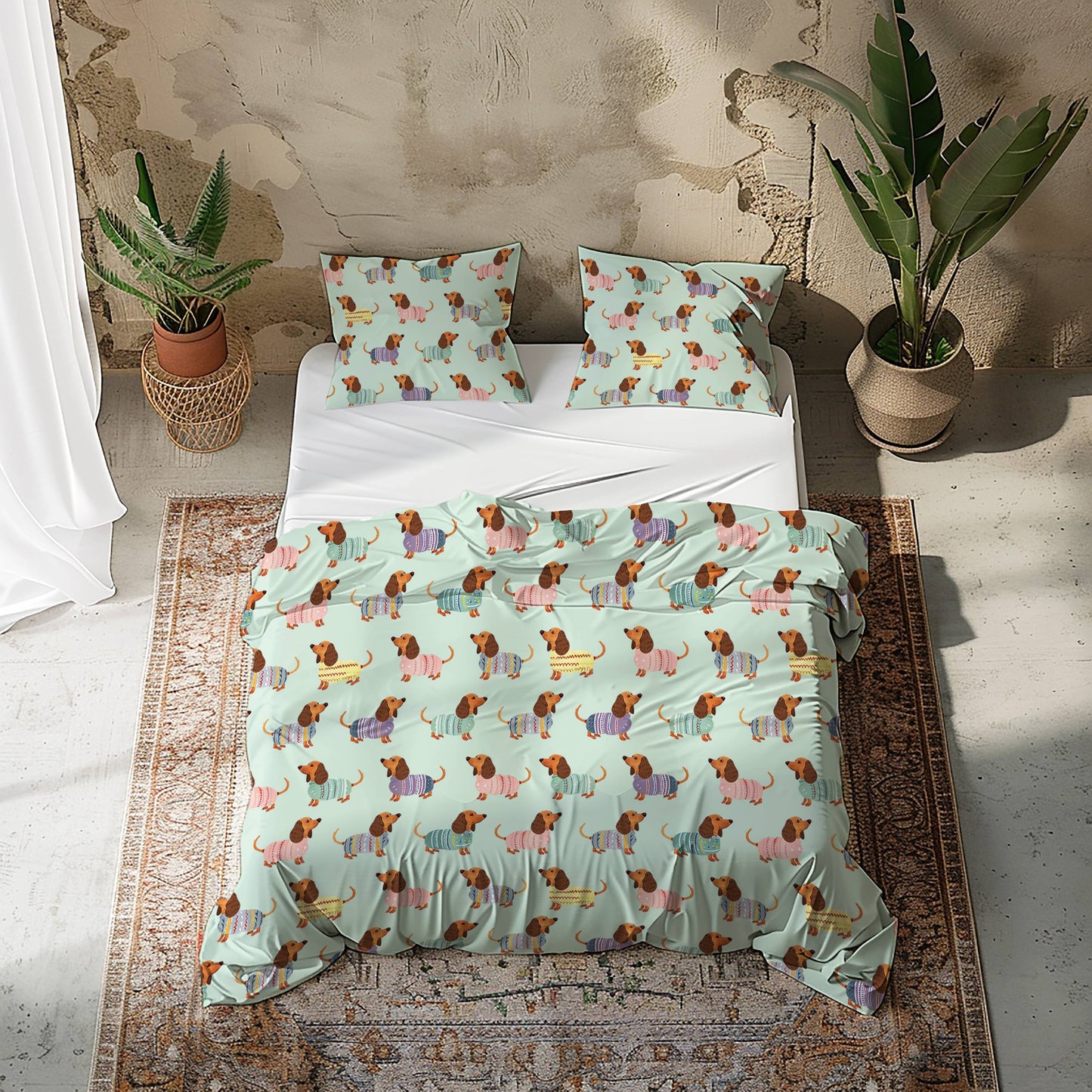 Pajabear 3 Pieces Duvet Cover Set Colorful Dachshunds