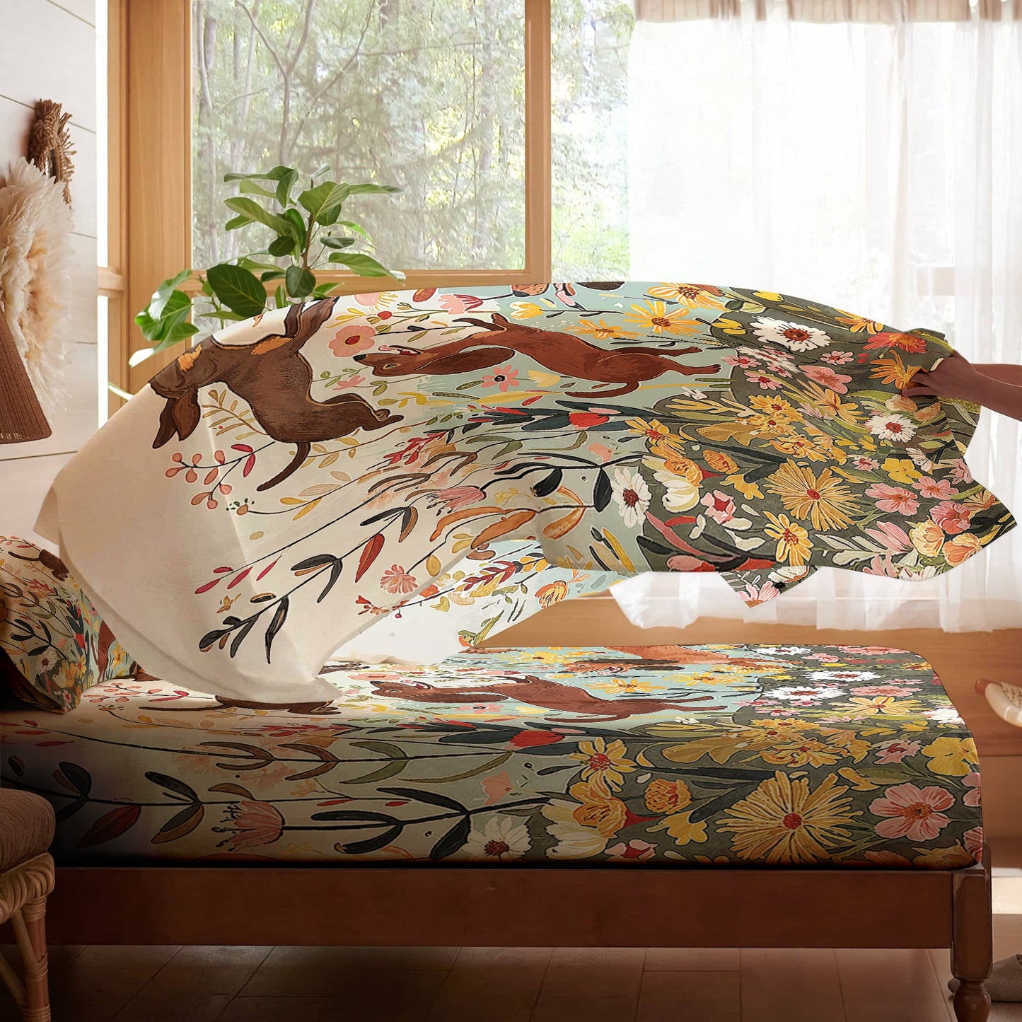 Pajabear 4-Piece Bed Sheet Set - Dachshund Floral