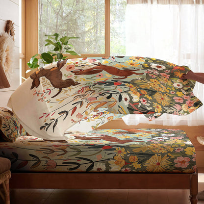 Pajabear 4-Piece Bed Sheet Set - Dachshund Floral