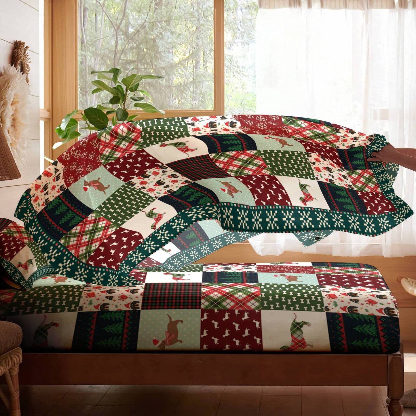 Pajabear 4-Piece Bed Sheet Set Dachshund Christmas