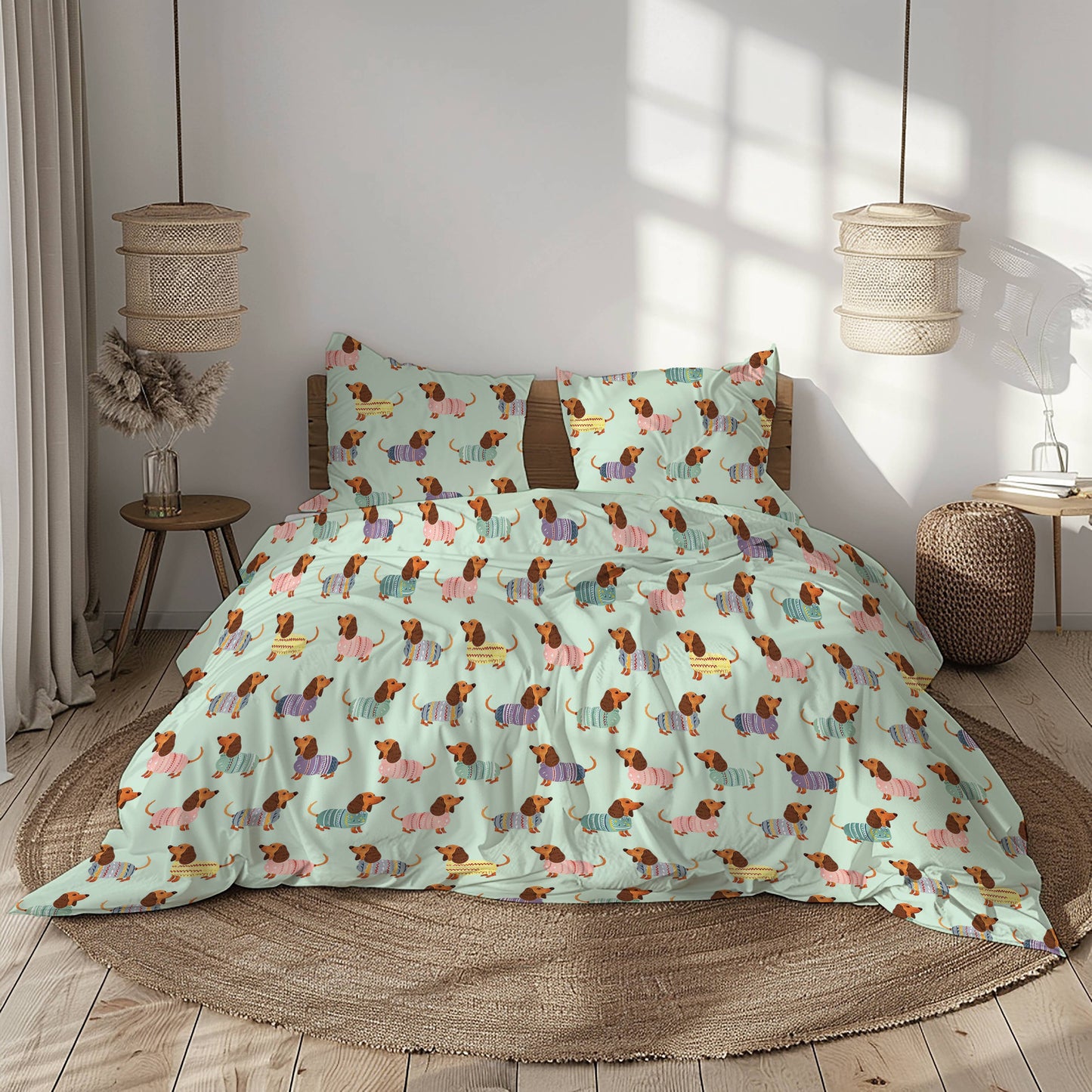 Pajabear 3 Pieces Duvet Cover Set Colorful Dachshunds