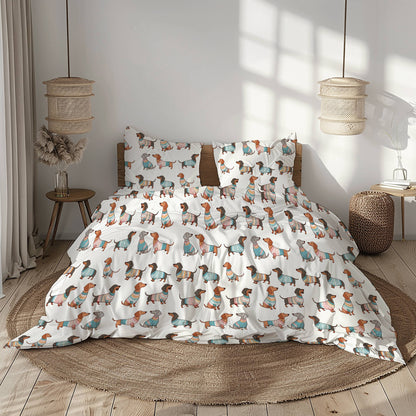 Pajabear 3 Pieces Duvet Cover Set Playful Dachshunds