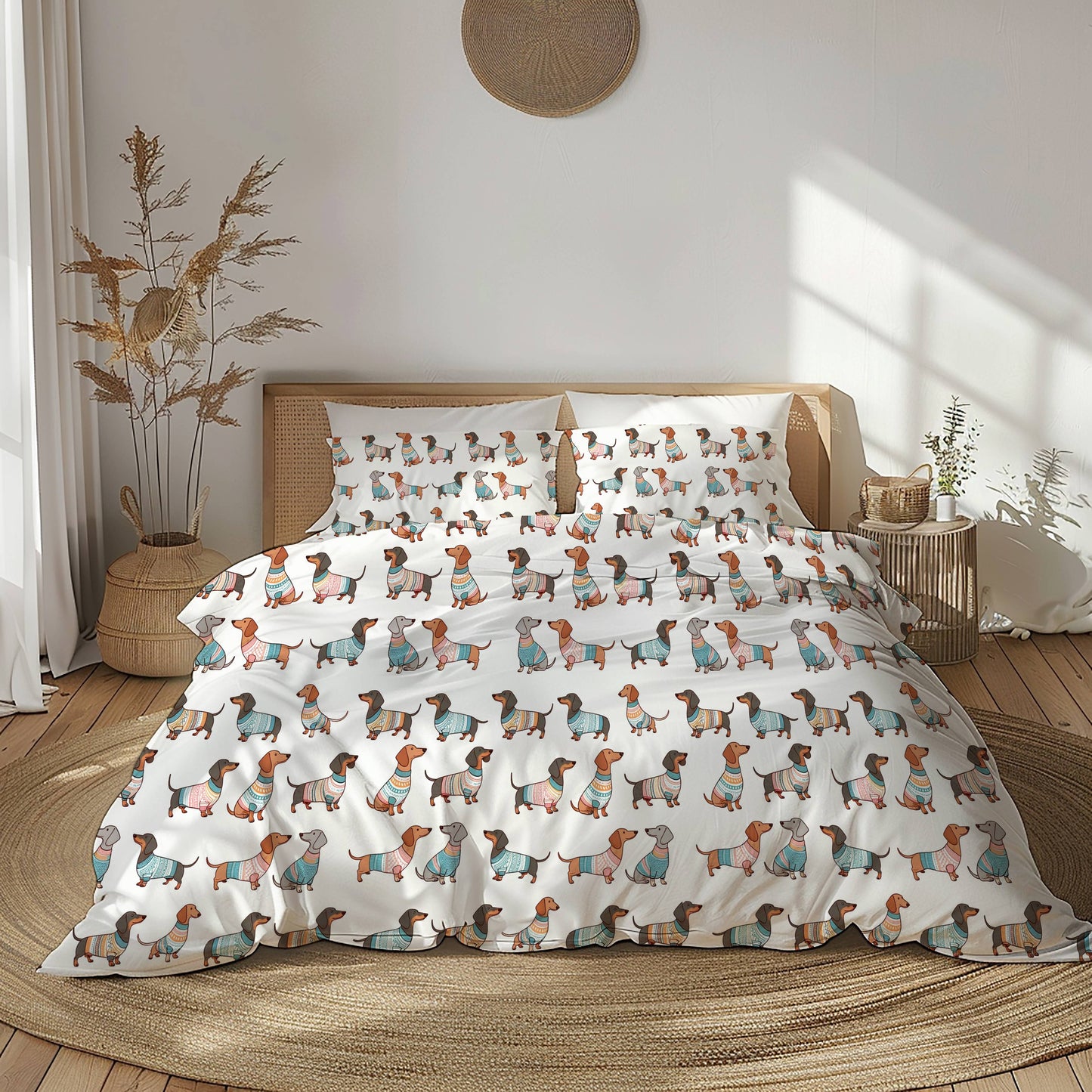 Pajabear 3 Pieces Duvet Cover Set Playful Dachshunds