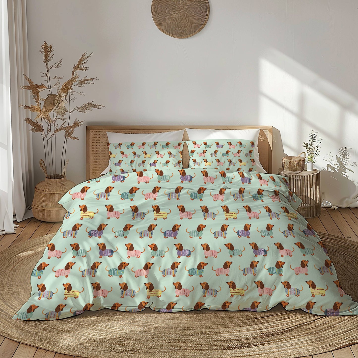 Pajabear 3 Pieces Duvet Cover Set Colorful Dachshunds