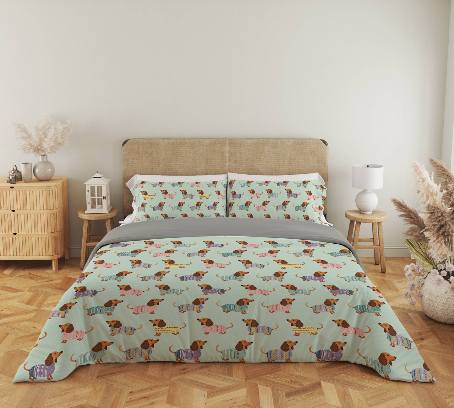 Pajabear 3 Pieces Duvet Cover Set Colorful Dachshunds