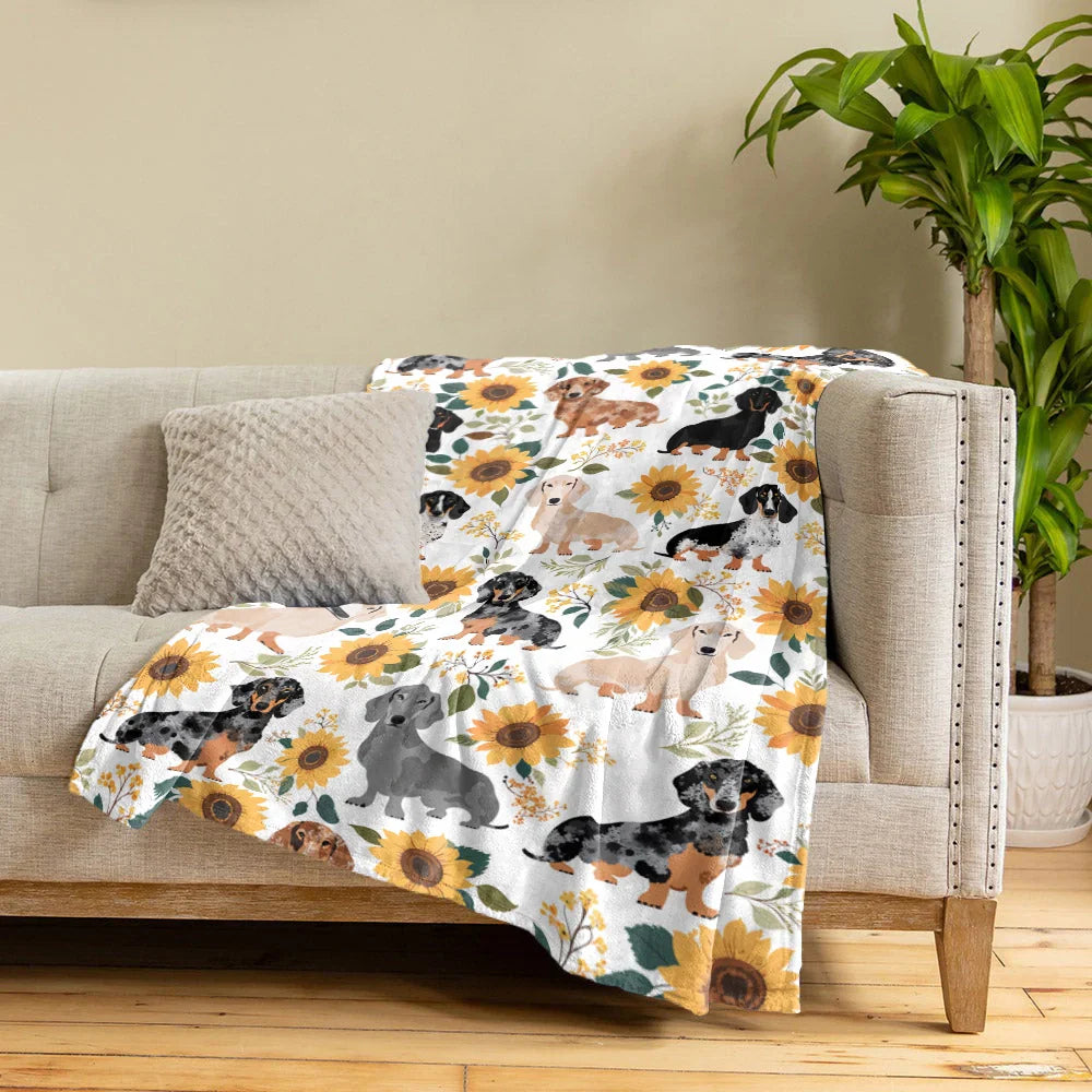 Pajabear Fleece Blanket Sunflower Sausage Dogs