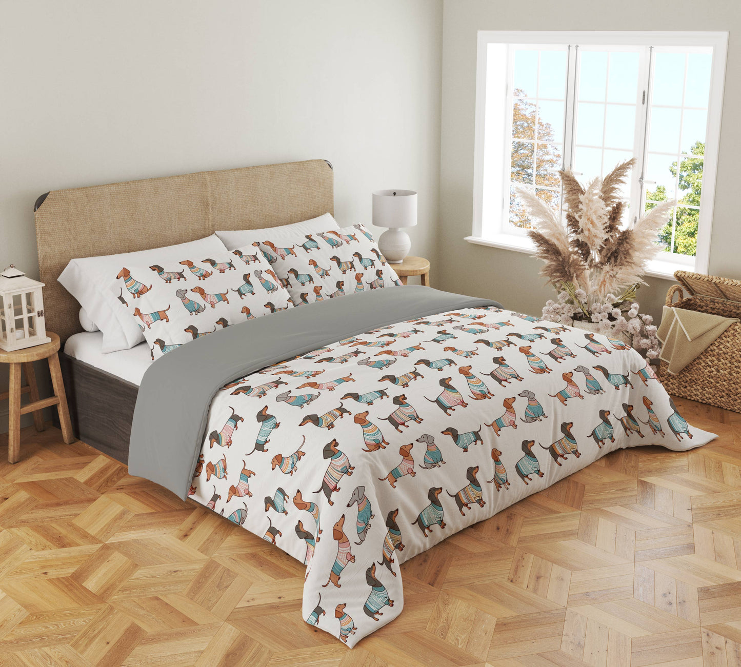 Pajabear 3 Pieces Duvet Cover Set Playful Dachshunds
