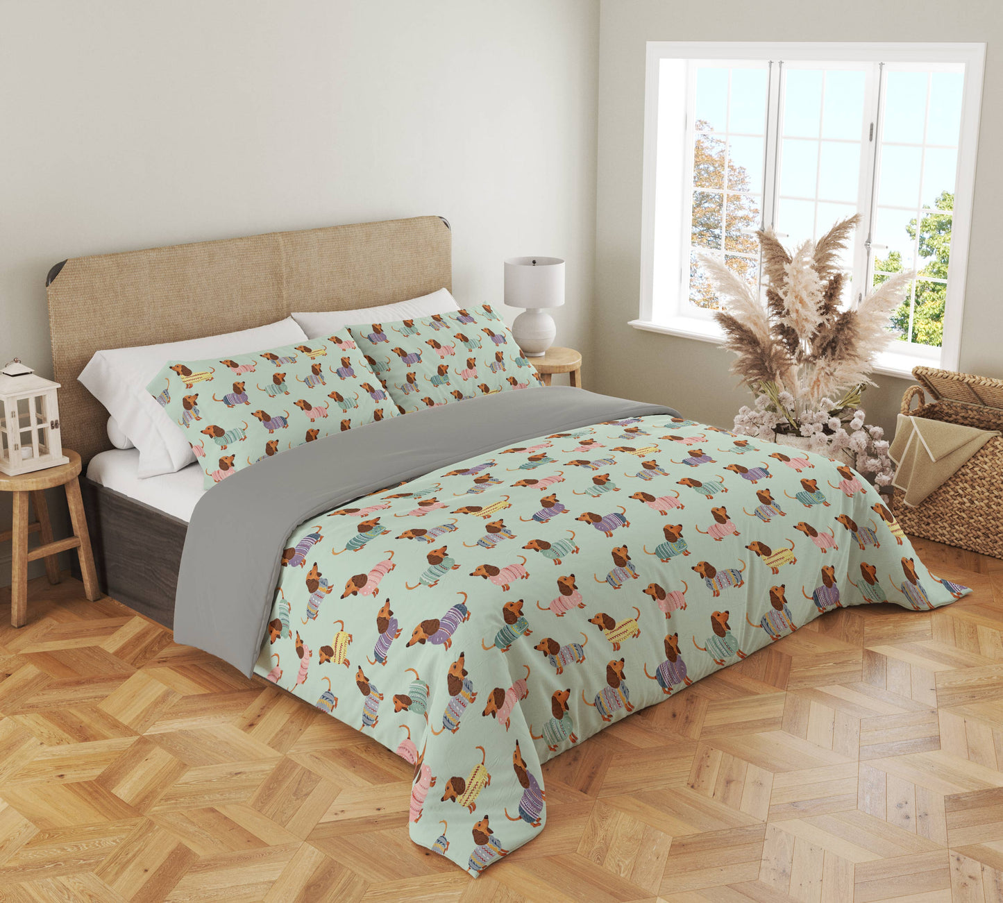 Pajabear 3 Pieces Duvet Cover Set Colorful Dachshunds
