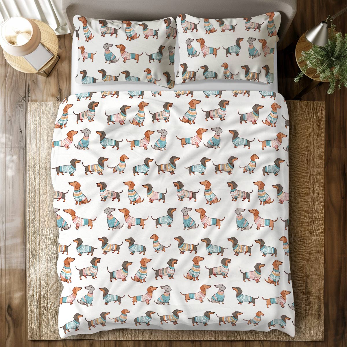 Pajabear 3 Pieces Duvet Cover Set Playful Dachshunds