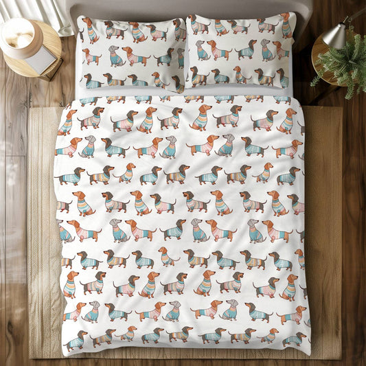 Pajabear 3 Pieces Duvet Cover Set Playful Dachshunds