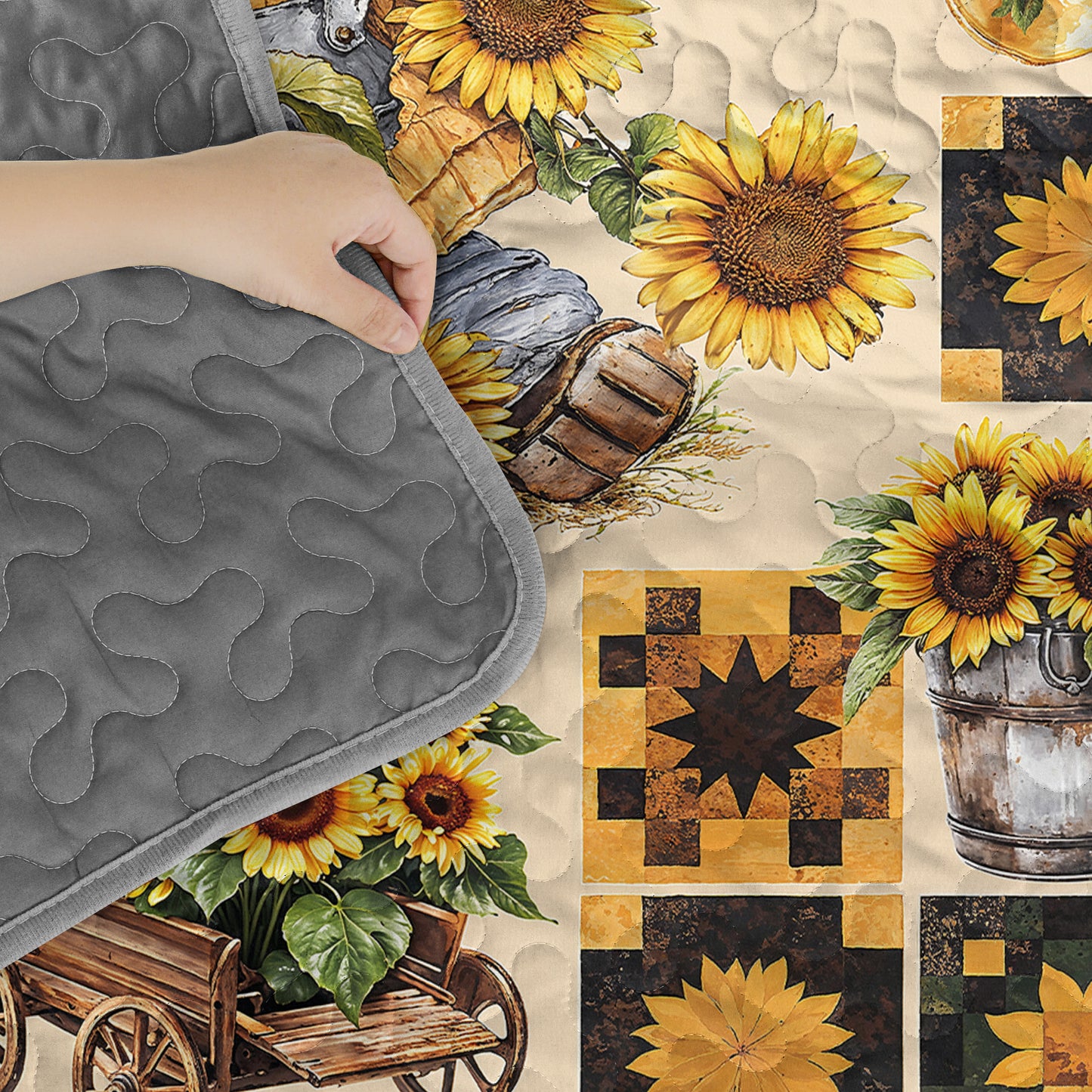 Pajabear Quilt 3-Piece Set Peaceful Farmhouse Sunflower