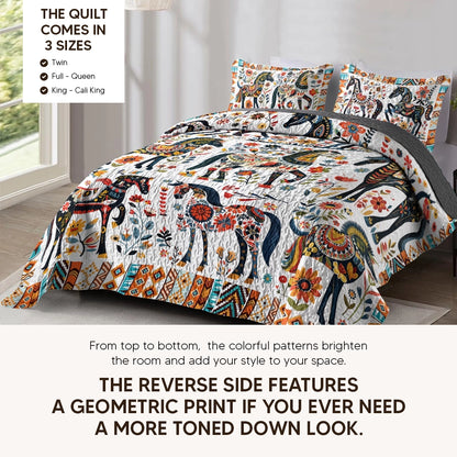 Pajabear Quilt 3-Piece Set Horse Floral Pattern