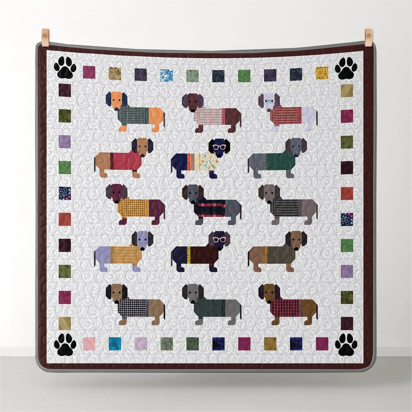 Pajabear Quilt 3-Piece Set Dachshund Paws and Patches