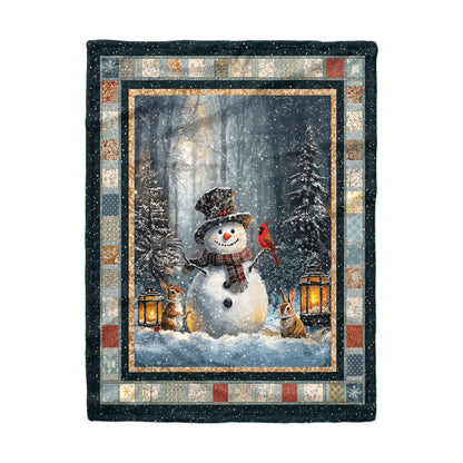 Pajabear Fleece Blanket Snowman’s Gentle Light Winter Memory