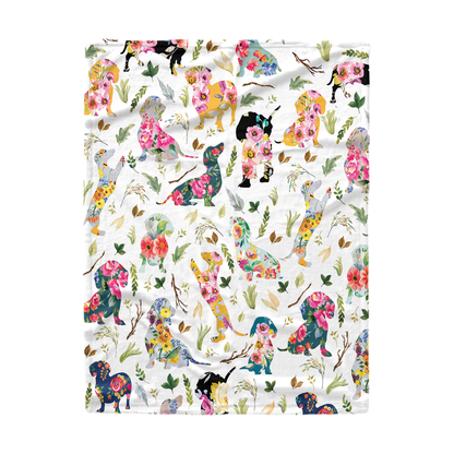 Pajabear Fleece Blanket Dachshund Flower