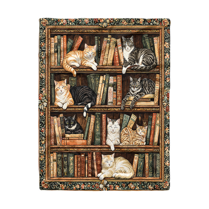 Pajabear Fleece Blanket Book Nook Cats Reading