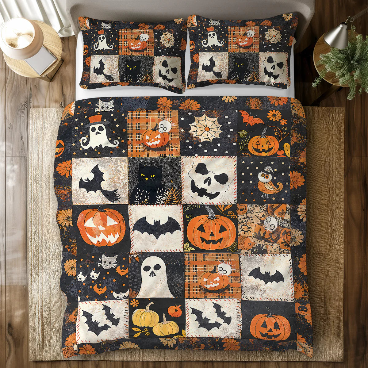 Pajabear 3 Pieces Duvet Cover Set Spooky Patchwork