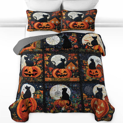 Pajabear All Season Quilt 3-Piece Set Black Cat Pumpkins Fall Love Peace