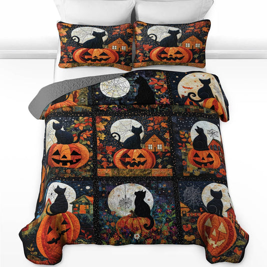 Pajabear All Season Quilt 3-Piece Set Black Cat Pumpkins Fall Love Peace