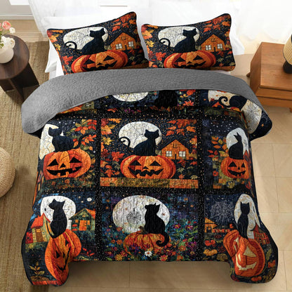 Pajabear All Season Quilt 3-Piece Set Black Cat Pumpkins Fall Love Peace