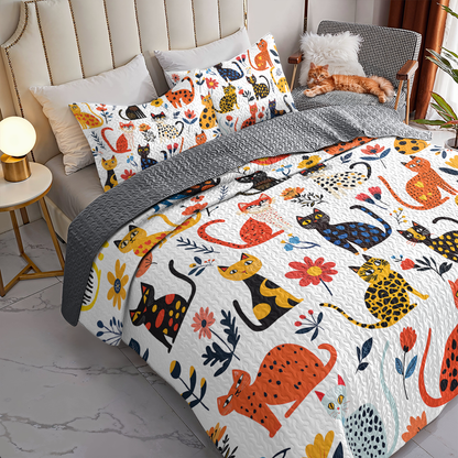 Pajabear Quilt 3-Piece Set Purrfectly Feline With Floral