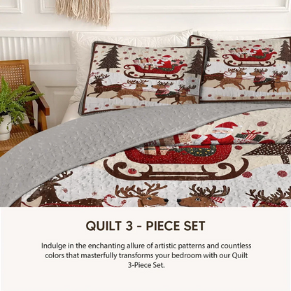 Pajabear Quilt 3-Piece Set Golden Nostalgic Noel Patchwork